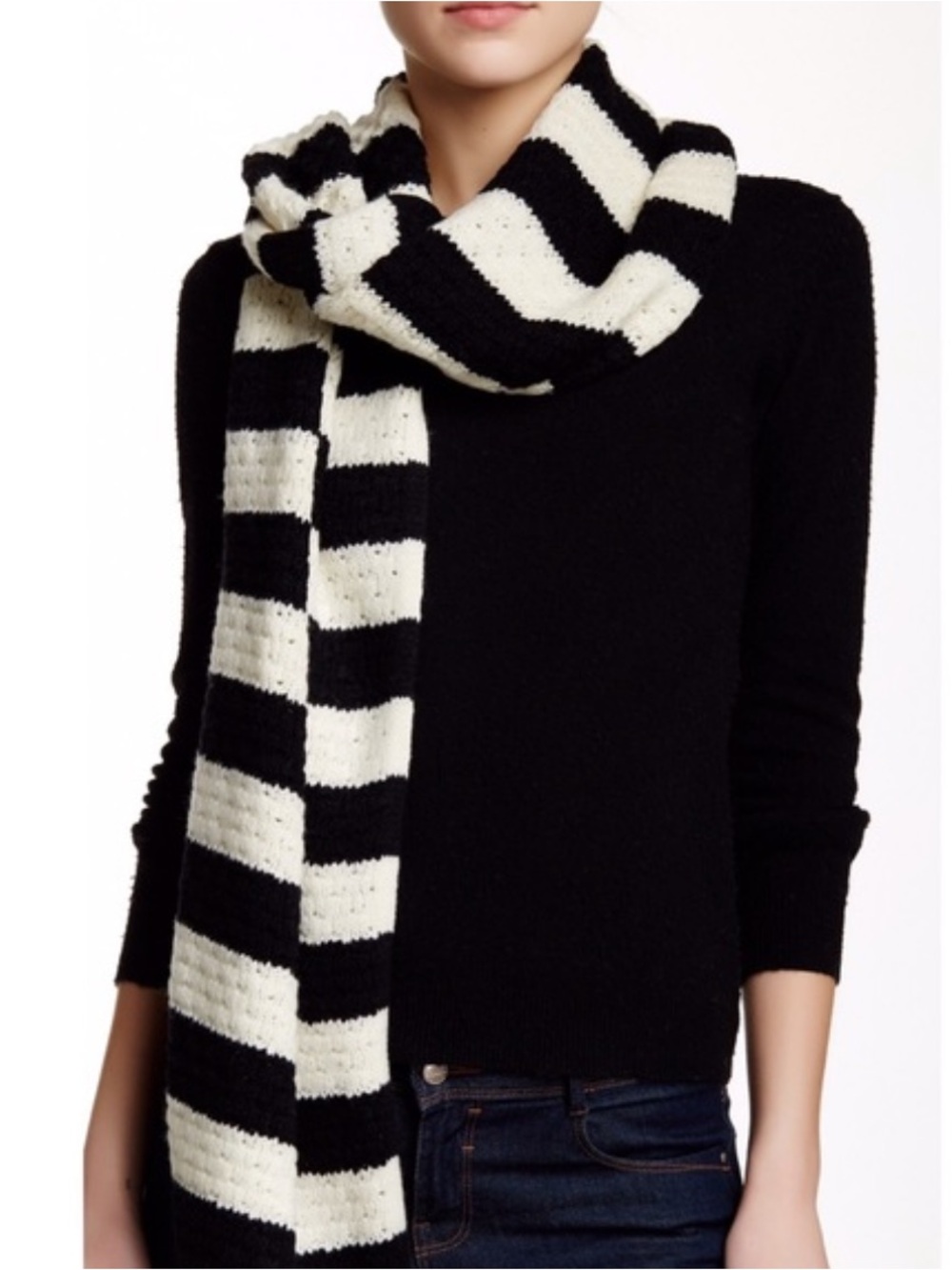 J. Crew Black & Ivory Stripe Knit Scarf
